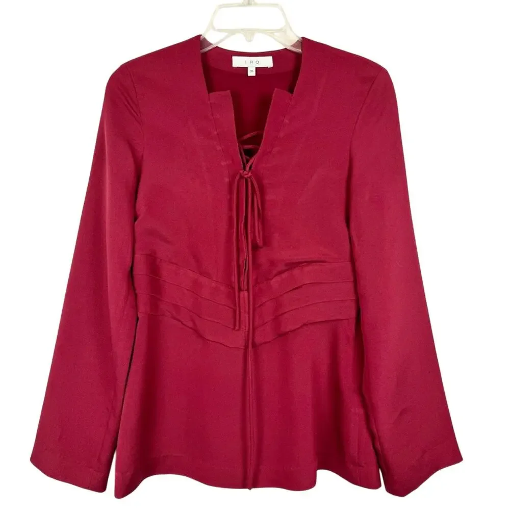 Iro Luana Lace-Up Crepe Corset Peplum Top In Wine‎ Sz 36 [U.S. 4] Minimal Office